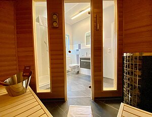 Wellnessurlaub auf Usedom: eigene Sauna in der Ferienwohnung 3/4 Takt der Villa Anna